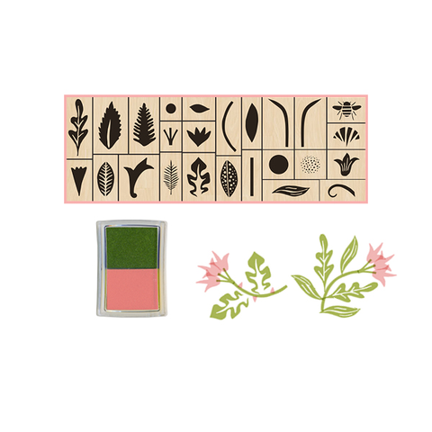 Leaf Wooden Rubber Stamp Ink Pad Set - Plant Rubber Stamp