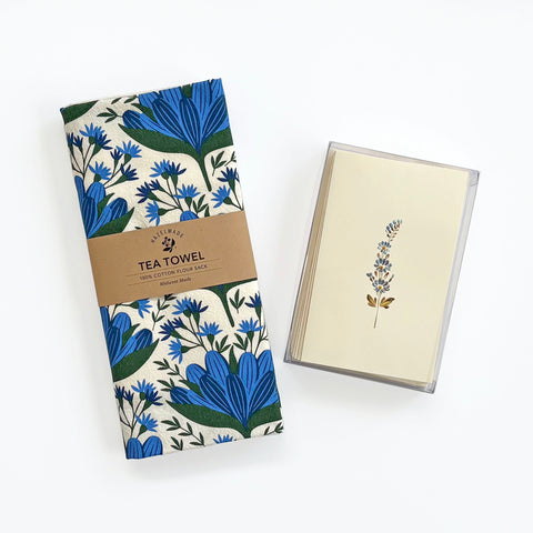 Blue Flowers Tea Towel & Boxed Mini Note Set