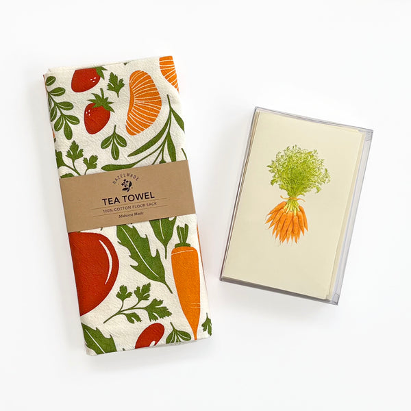Orange Farmers Market Tea Towel & Boxed Mini Note Set