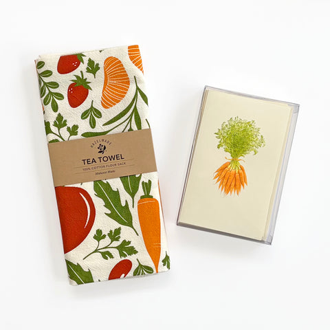 Orange Farmers Market Tea Towel & Boxed Mini Note Set