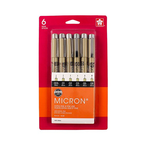 Sakura Pigma Micron Pen - Black, Set of 6
