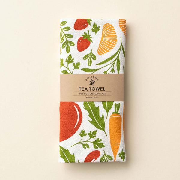 Hazelmade Orange Farmers Market Pattern Tea Towel