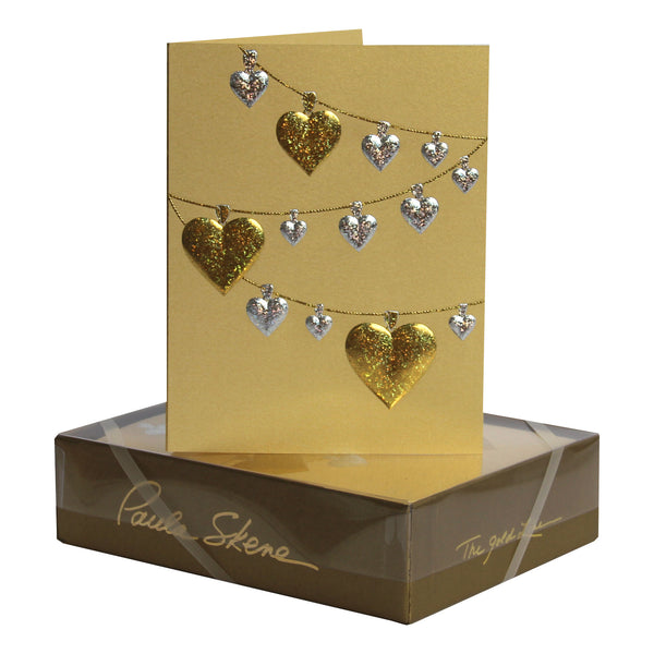 Heart Garland on Gold - Anniversary Greeting Card